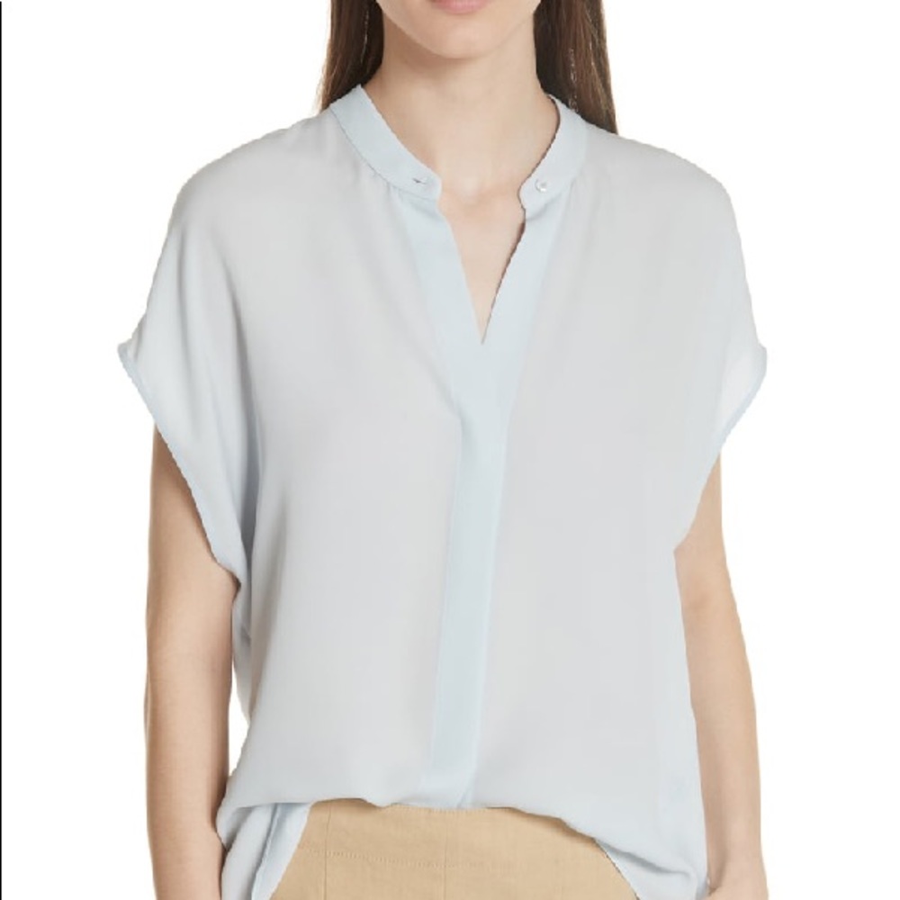 NWT Vince Silk Split-back Short-sleeve Popover Top